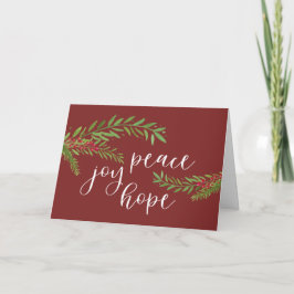 Tarjeta Festiva Navidades de Foliage de Peace Joy Hope Watercolor