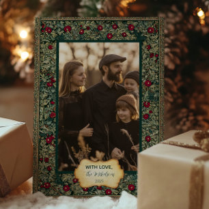 Tarjeta Festiva Navidades de follaje botánico vintage