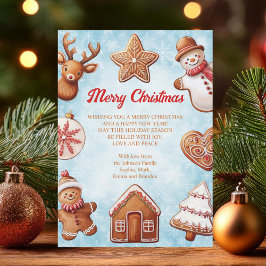 Tarjeta Festiva Navidades de fondo azul Gingerbread Cookies Hol