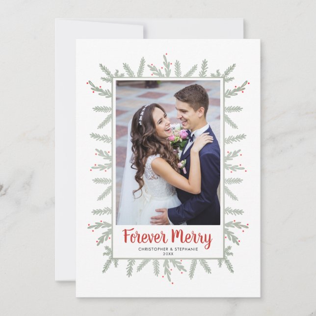 Tarjeta Festiva Navidades de Forever Merry Newlyweds (Anverso)