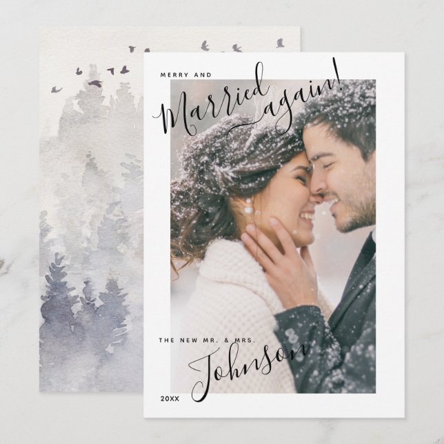 Tarjeta Festiva Navidades de foto con nombre de guión de merry y c (Anverso / Reverso)