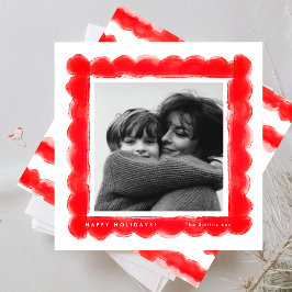 Tarjeta Festiva navidades de foto cuadrada de cuadros rojos retro 