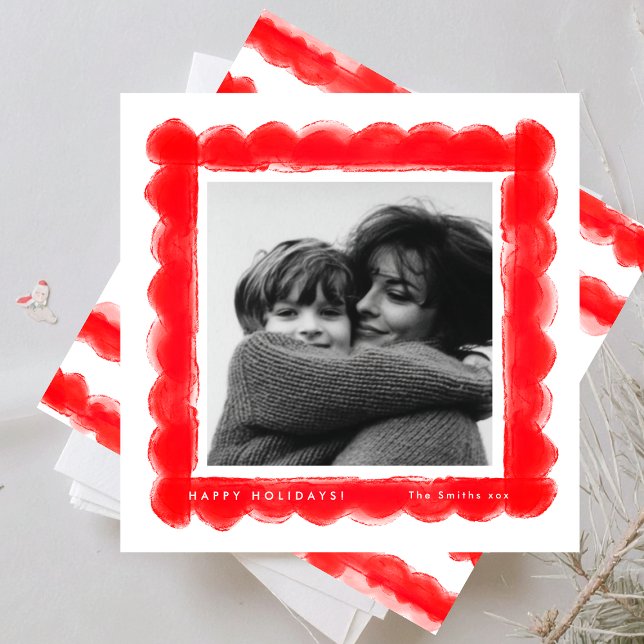 Tarjeta Festiva navidades de foto cuadrada de cuadros rojos retro  (Subido por el creador)