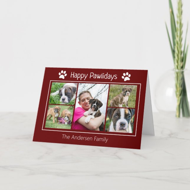 Tarjeta Festiva Navidades de foto de 5 perros personalizados (Anverso)