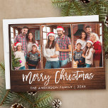 Tarjeta Festiva Navidades de foto de Brussel Rústica Madera 3<br><div class="desc">Guión de pincel moderno Madera rústica 3 Foto de la familia de fotos Marea Navidad Tarjeta navideña</div>