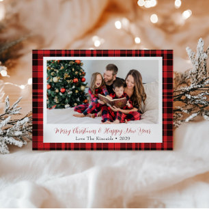 Tarjeta Festiva Navidades de foto de Buffalo Plaid Rectangle salud
