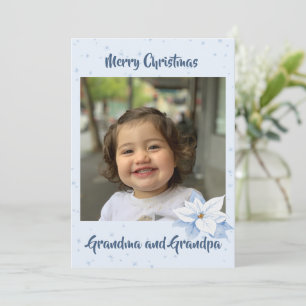 Tarjeta Festiva Navidades de foto de los abuelos Floral azul