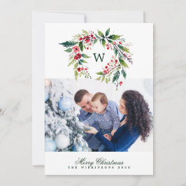 Tarjeta Festiva navidades de foto de monograma tradicional