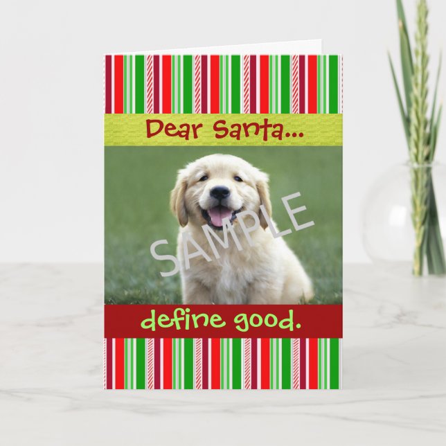 Tarjeta Festiva Navidades de foto de perro lindo gritando franjas  (Anverso)