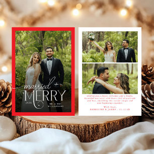 Tarjeta Festiva Navidades de foto de recién casados y moras rojas