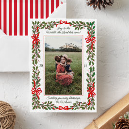 Tarjeta Festiva Navidades de foto única de Red Bows y Holly Garlan