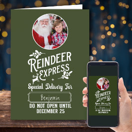 Tarjeta Festiva Navidades de foto y nombre de niño exprés reno