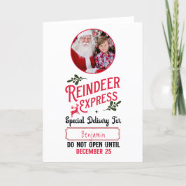 Tarjeta Festiva Navidades de foto y nombre de niño exprés reno