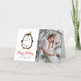 Tarjeta Festiva Navidades de fotografía acuarela en Penguin Snowgl