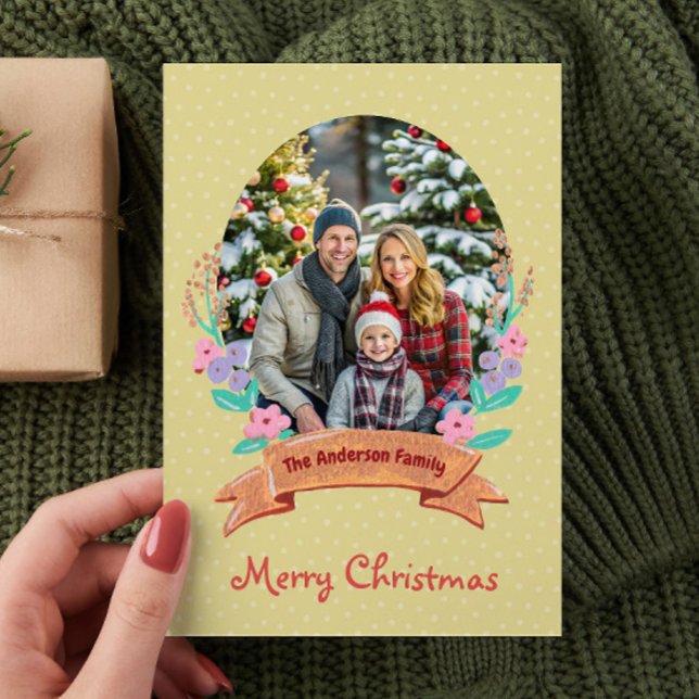 Tarjeta Festiva Navidades de fotografía acuarela floral Wreath Gol (Subido por el creador)