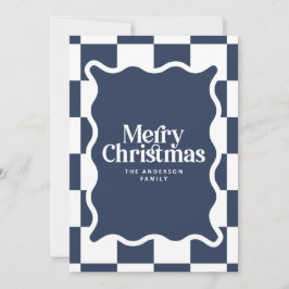 Tarjeta Festiva Navidades de fotografía azul marino con bordes ond