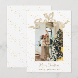 Tarjeta Festiva Navidades de fotografía Beige Coquette Bow