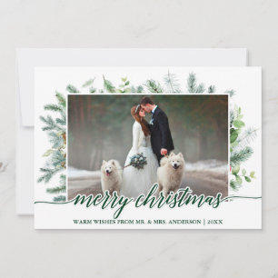 Tarjeta Festiva Navidades de fotografía boda de caligrafía Pine Gr