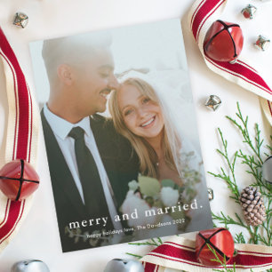Tarjeta Festiva Navidades de fotografía Boda simple casados y merr