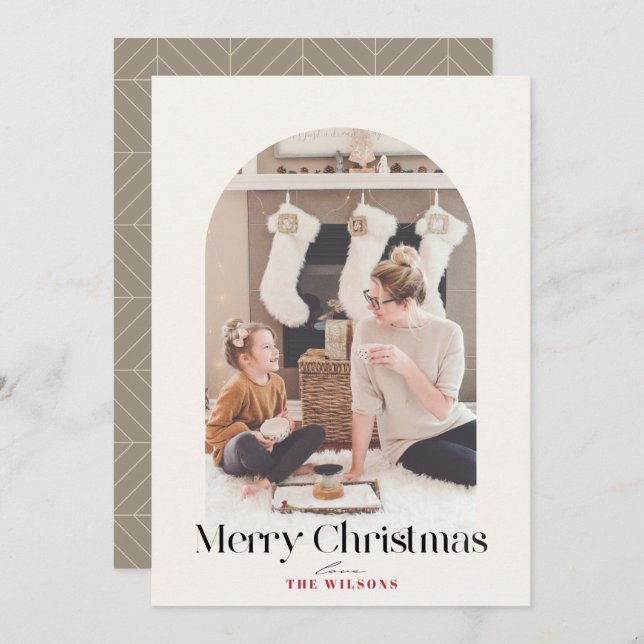 Tarjeta Festiva Navidades de fotografía Boho Arch 4 (Anverso / Reverso)