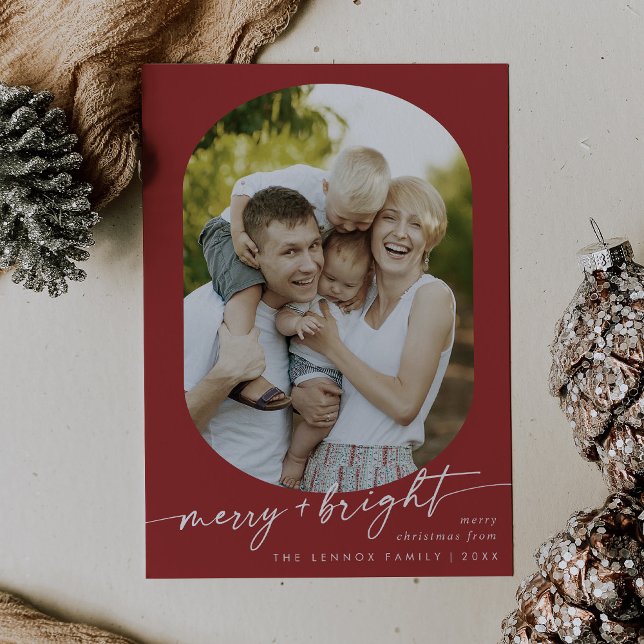 Tarjeta Festiva Navidades de fotografía Boho Moda Red Merry Bright (Subido por el creador)