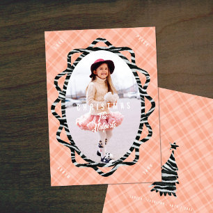 Tarjeta Festiva Navidades de fotografía Boho Zebra & Plaid Oval