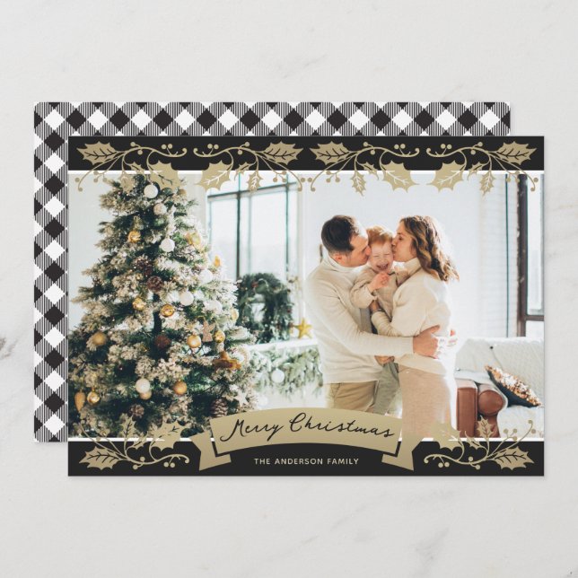 Tarjeta Festiva Navidades de fotografía botánica de plástico blanc (Anverso / Reverso)