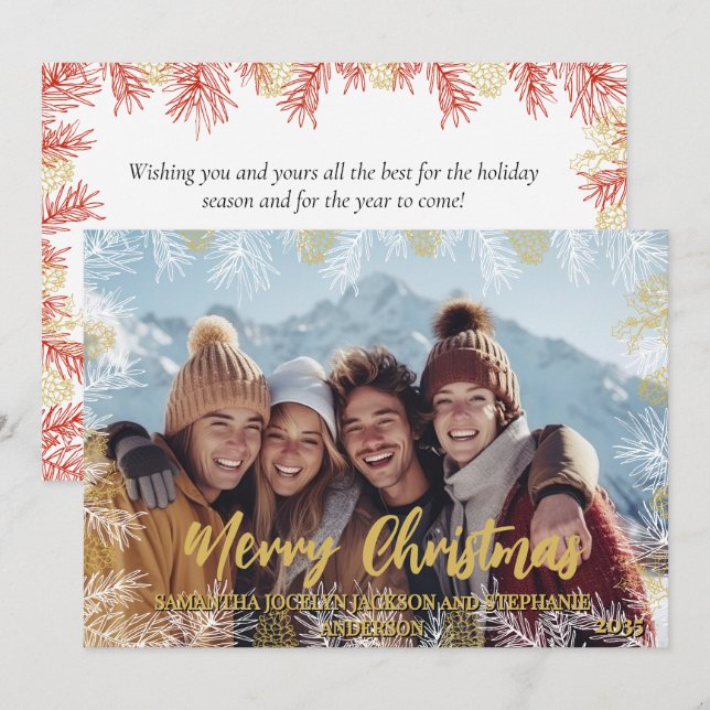 Tarjeta Festiva Navidades de fotografía botánica moderna de Red Go (Anverso / Reverso)