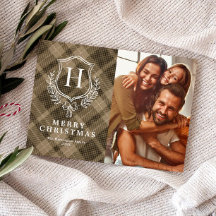 Tarjeta Festiva Navidades de fotografía clásicos de monograma de E