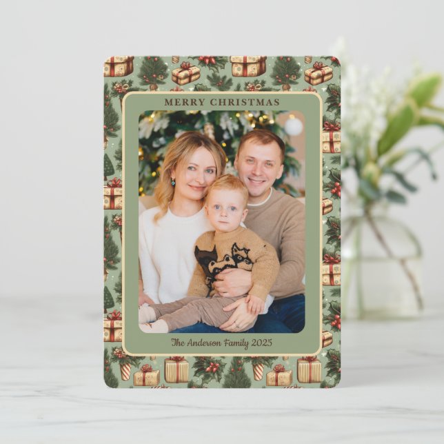 Tarjeta Festiva Navidades de fotografía clásicos retro vintage (Anverso de pie)