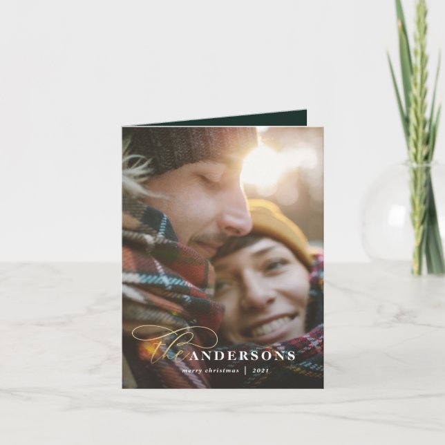 Tarjeta Festiva Navidades de fotografía con el respaldo de yeso ve (Anverso)