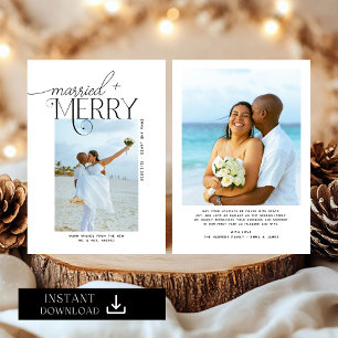 Tarjeta Festiva Navidades de fotografía con escritura casada y mor