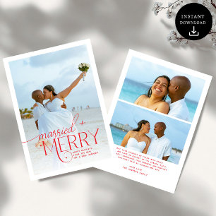 Tarjeta Festiva Navidades de fotografía con escritura casada y mor