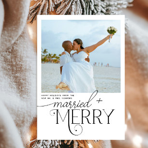 Tarjeta Festiva Navidades de fotografía con escritura casada y mor