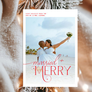 Tarjeta Festiva Navidades de fotografía con escritura casada y mor
