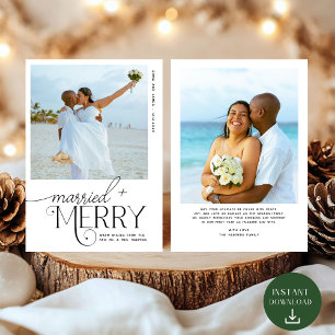 Tarjeta Festiva Navidades de fotografía con escritura casada y mor