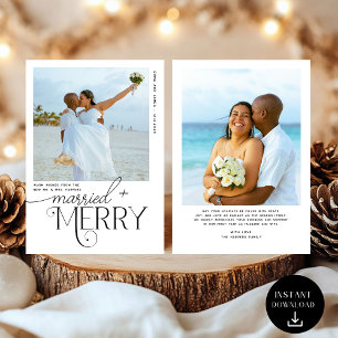 Tarjeta Festiva Navidades de fotografía con escritura casada y mor