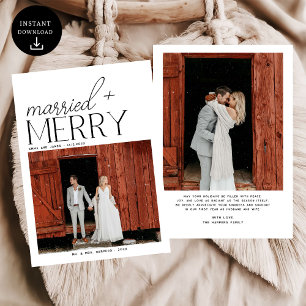 Tarjeta Festiva Navidades de fotografía con escritura casada y mor