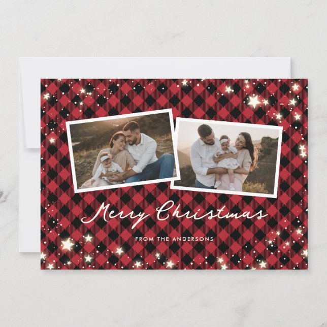 Tarjeta Festiva Navidades de fotografía con guión de rojo de estre (Anverso)