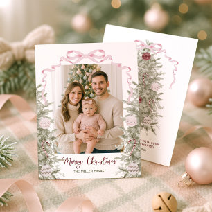 Tarjeta Festiva Navidades de fotografía Coquette Pink Bow
