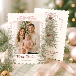 Tarjeta Festiva Navidades de fotografía Coquette Pink Bow