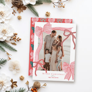 Tarjeta Festiva Navidades de fotografía de arcos rojos y rosados d