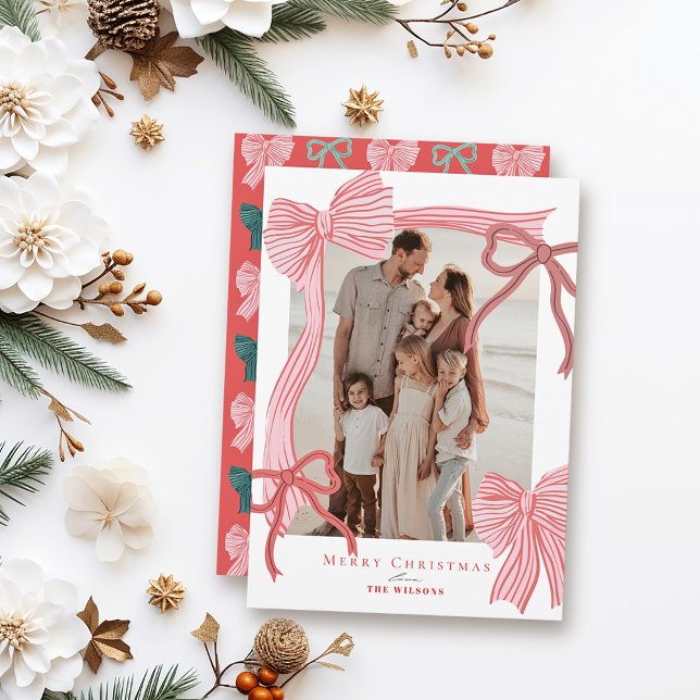 Tarjeta Festiva Navidades de fotografía de arcos rojos y rosados d (Subido por el creador)