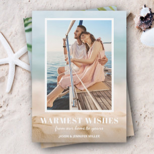 Tarjeta Festiva Navidades de fotografía de arena y playa del mar