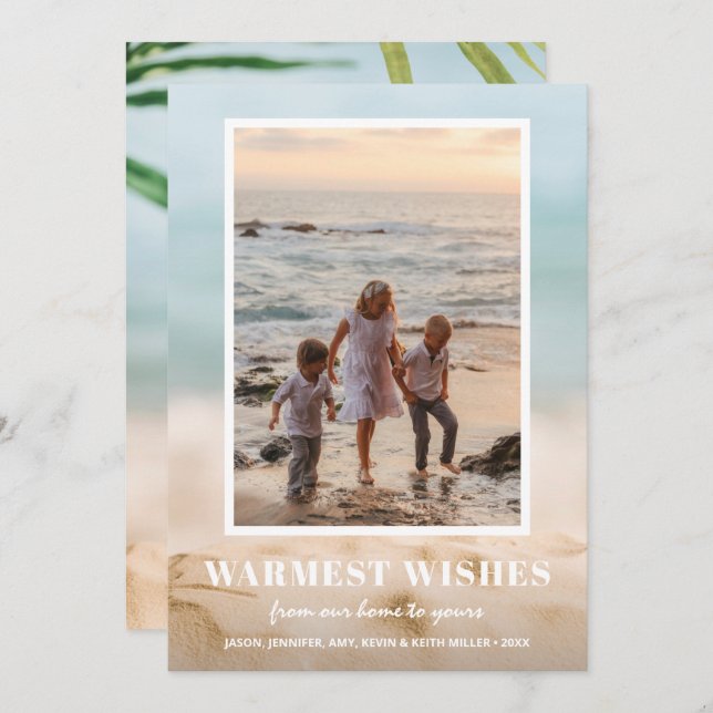 Tarjeta Festiva Navidades de fotografía de arena y playa del mar (Anverso / Reverso)