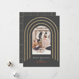 Tarjeta Festiva Navidades de fotografía de artes doradas modernas 