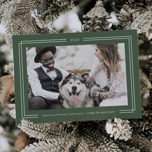 Tarjeta Festiva NAVIDADES de fotografía de AVERY Sage Green Framed (AVERY Sage Green Framed Couples Photo Christmas Holiday Card)