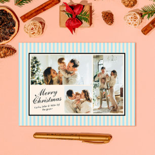 Tarjeta Festiva Navidades de fotografía de banda vertical azul mod