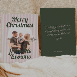 Tarjeta Festiva Navidades de fotografía de bandas rosadas retro Bo