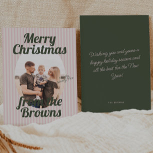 Tarjeta Festiva Navidades de fotografía de bandas rosadas retro Bo